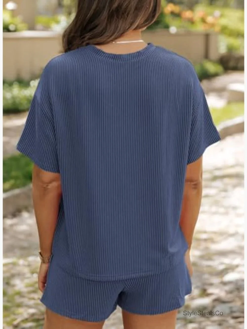 Two Piece Lounge Set Short Sleeve Top High Waisted Shorts Pockets Matching Set
